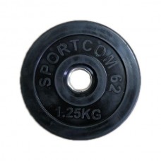 Диск обрезиненный черный СпортКом d-26 1,25 кг (стальная втулка)