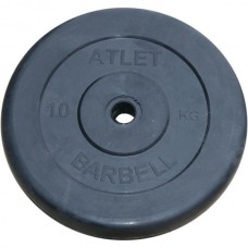 Диск обрезиненный черный Atlet Barbell d-26 10 кг