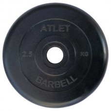 Диск обрезиненный черный Atlet Barbell d-26 2,5 кг