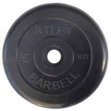 Диск обрезиненный черный Atlet Barbell d-26 5 кг